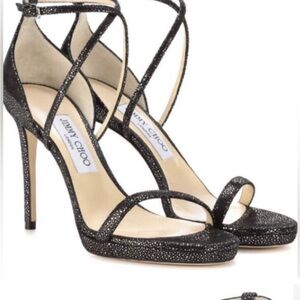 Jimmy Choo Glittering Black Strappy Heels